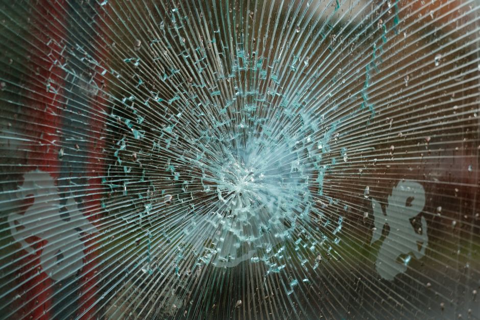 Anti-shatter safety film on glass shopfront of pharmacy, Andheri East Mumbai