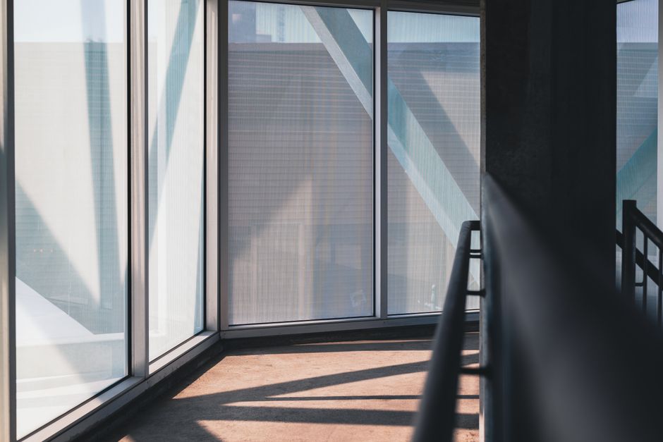 Lightly tinted solar film on architect design studio windows, Juhu Mumbai